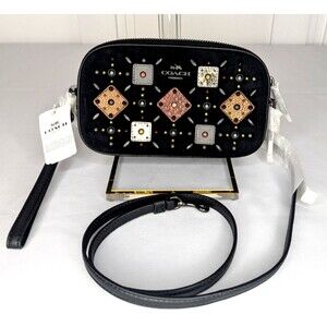 COACH Prairie Rivets Crossbody - Black Suede with Leather Patches 24309 NWT